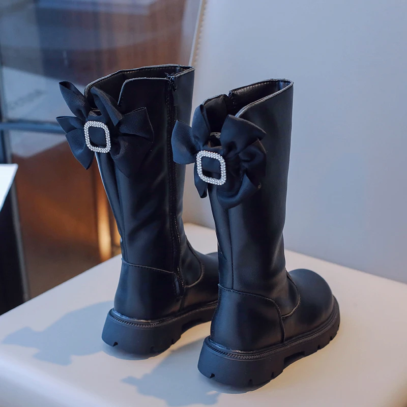 女童靴子2024新款秋款长靴英伦风骑士靴秋冬季皮靴单鞋内里长筒靴
