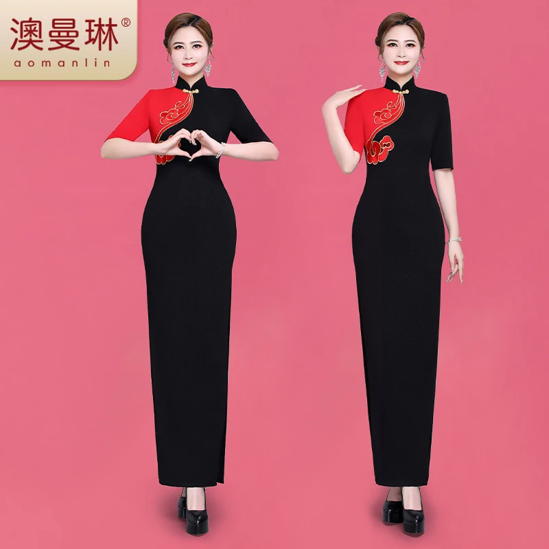 【断码】走秀旗袍中国风高端气质礼服气质旗袍蕾丝中长款