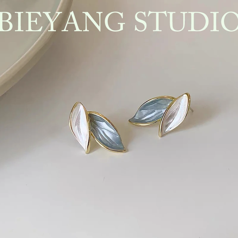 铜合金耳饰 【风信子蓝】法式一抹蓝校长设计感蓝白耳钉耳夹女