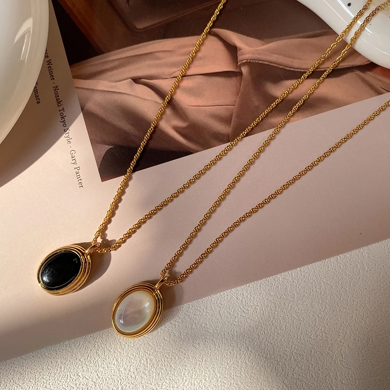 铜合金吊坠 【黑白月光】法式轻奢百搭吊坠椭圆小众高级感锁骨链