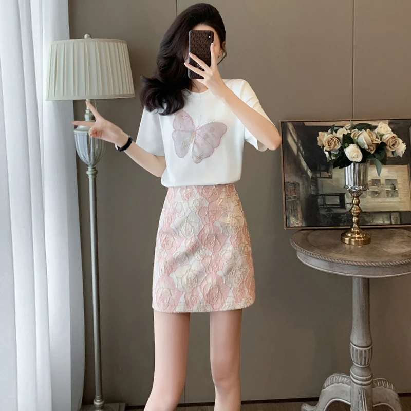 【专柜大码】2024夏季新款穿搭休闲时尚减龄漂亮短袖t恤两件套装女