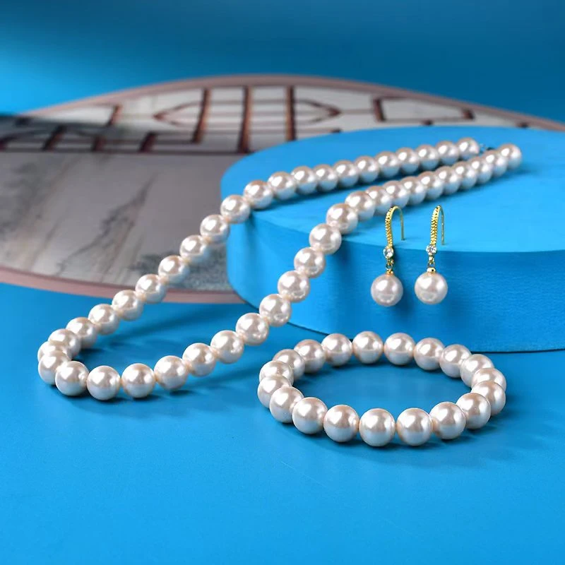 项链   套装粉色ZZ贝珠10mm项链手链耳饰