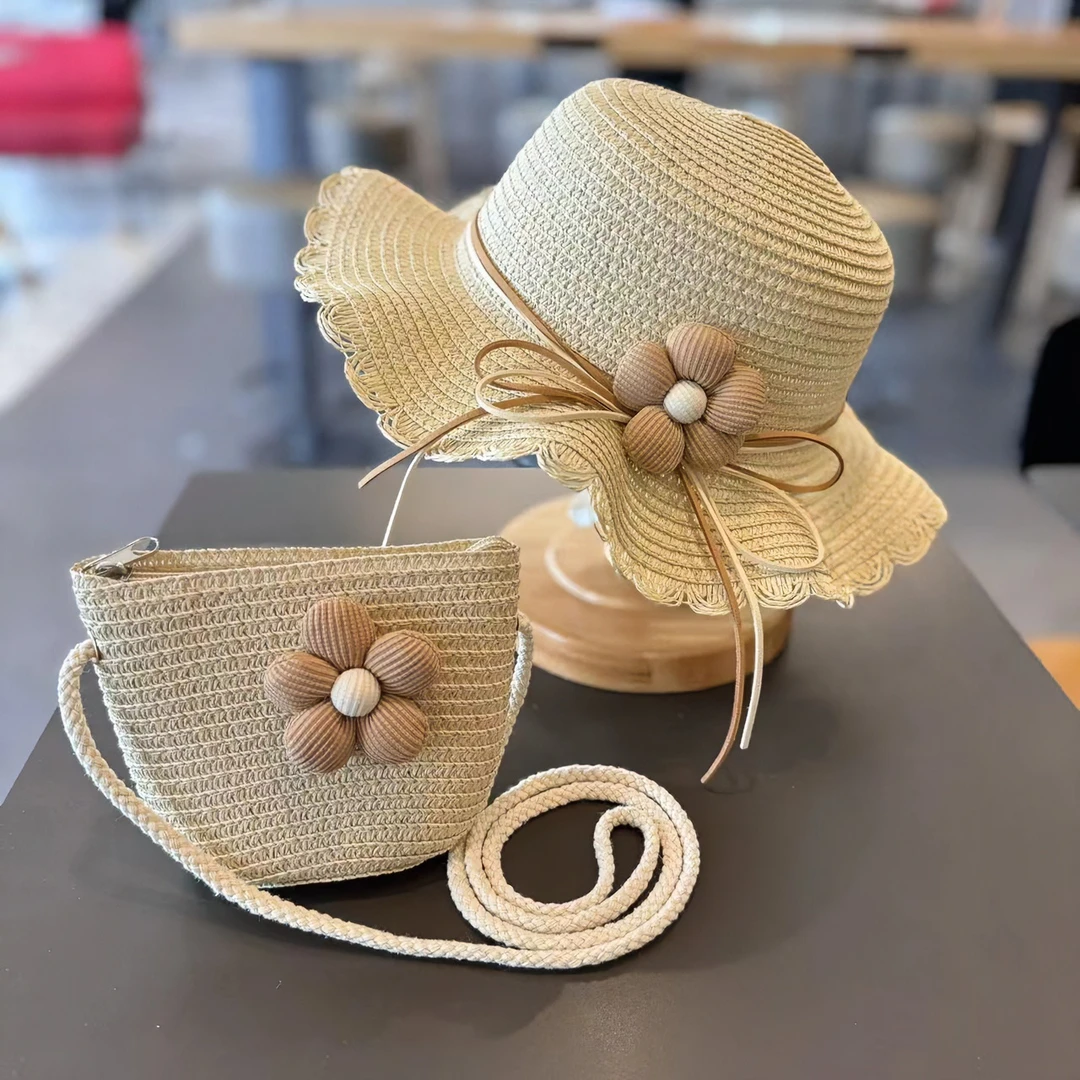 夏天女童遮阳草帽小女孩夏款公主沙滩防晒大檐帽子女宝渔夫帽夏季