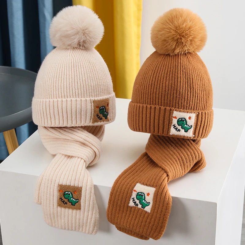 儿童帽子围巾套装宝宝毛线帽秋冬男女童加绒保暖针织帽中大童冬季