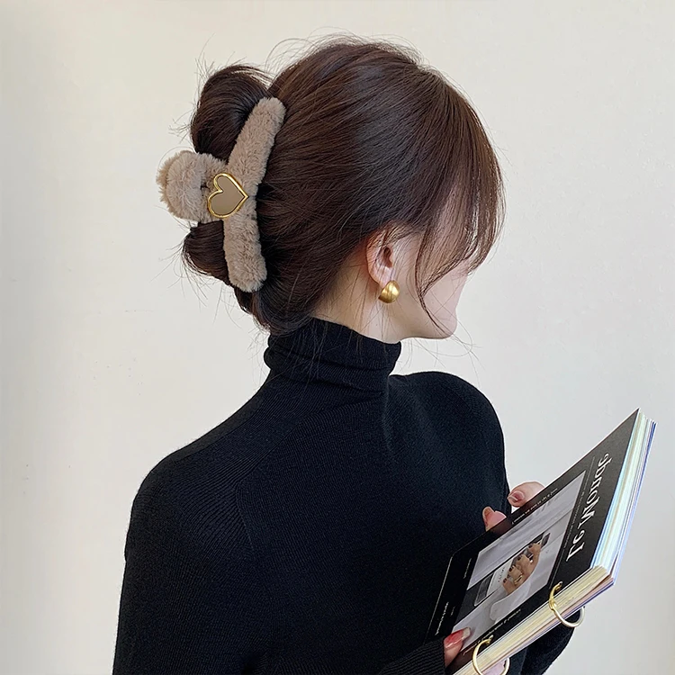 超大号发卡盘发抓夹女秋冬后脑勺高级感毛茸茸头饰发夹气质鲨鱼夹