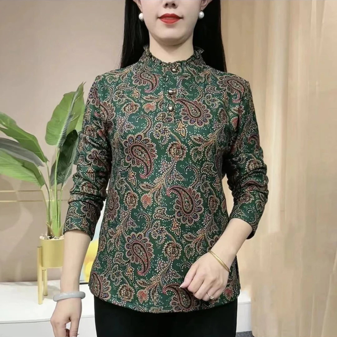 秋季新款女士时尚洋气长袖上衣中老年半高领小衫