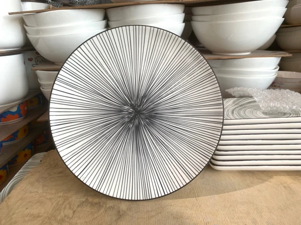 出口外贸日式条纹-10英寸平盘水果盘