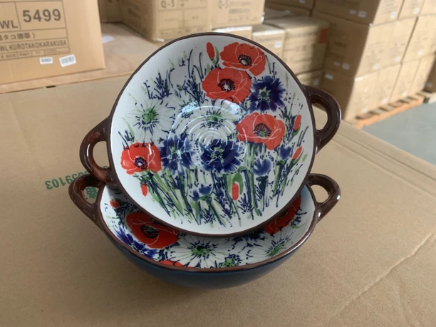 【外贸精品】人工手绘不规则-带双耳长6.5英寸烤碗