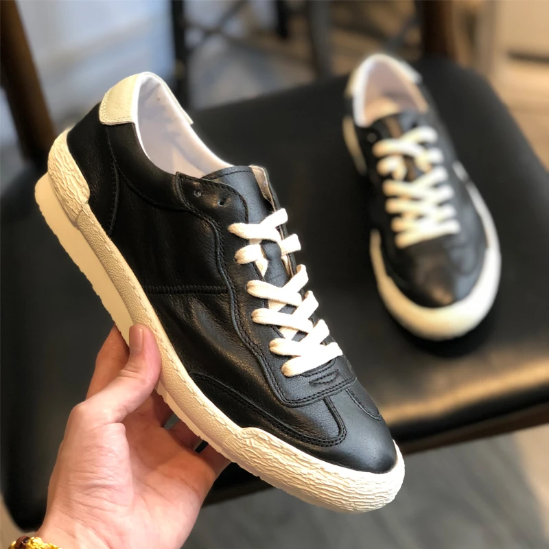 欧洲站男鞋夏季韩版百搭休闲皮鞋黑色潮流真皮高端男士板鞋德训鞋