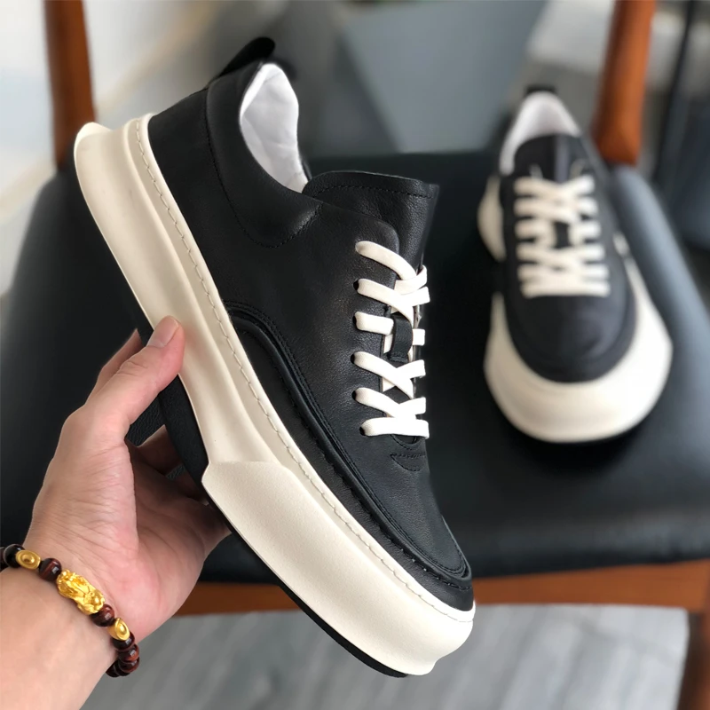 轻奢高档男鞋2025春季新款真皮透气运动男士休闲鞋小白鞋潮流厚底