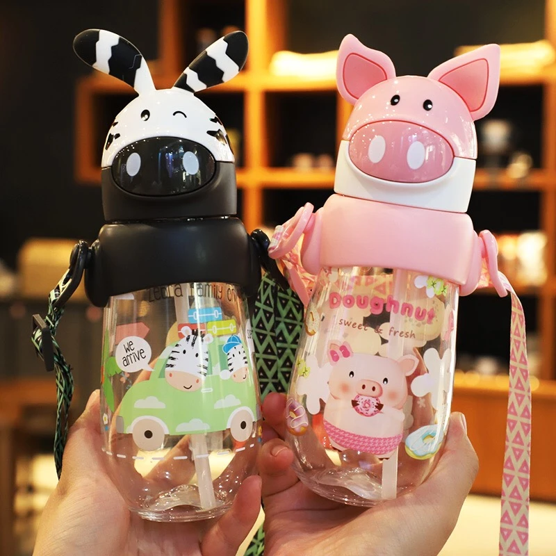萌楚楚便携防漏小猪斑马幼儿童吸管夏季Tirtan可爱男女宝宝水壶