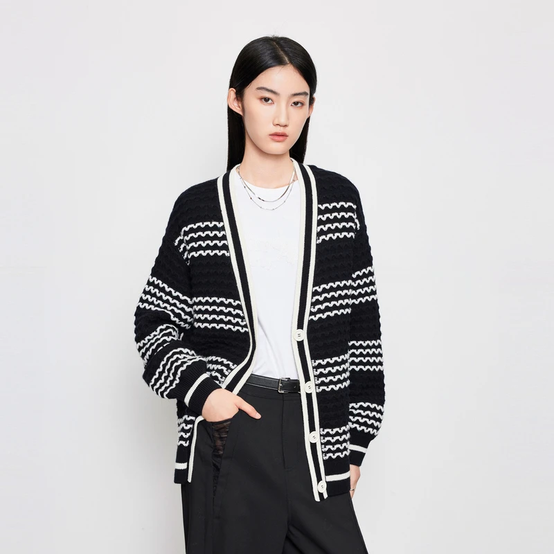 【商场同款】HPLY荷比俪24春季新女撞色条简约针织衫HYE12650126