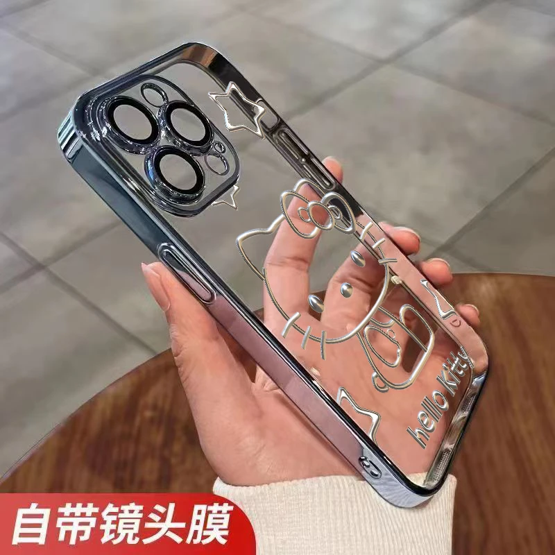 幸运凯蒂猫适用高级苹果14Promax透明手机壳iPhone15/13/12电镀11