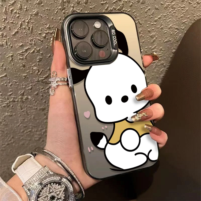 呆呆萌狗金属按键苹果15手机壳iPhone14promax/13/12高级感软防摔