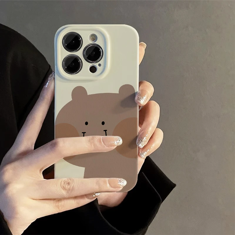 棕色小熊苹果15手机壳iphone14promax亮面硬壳11/12菲林13pro复古