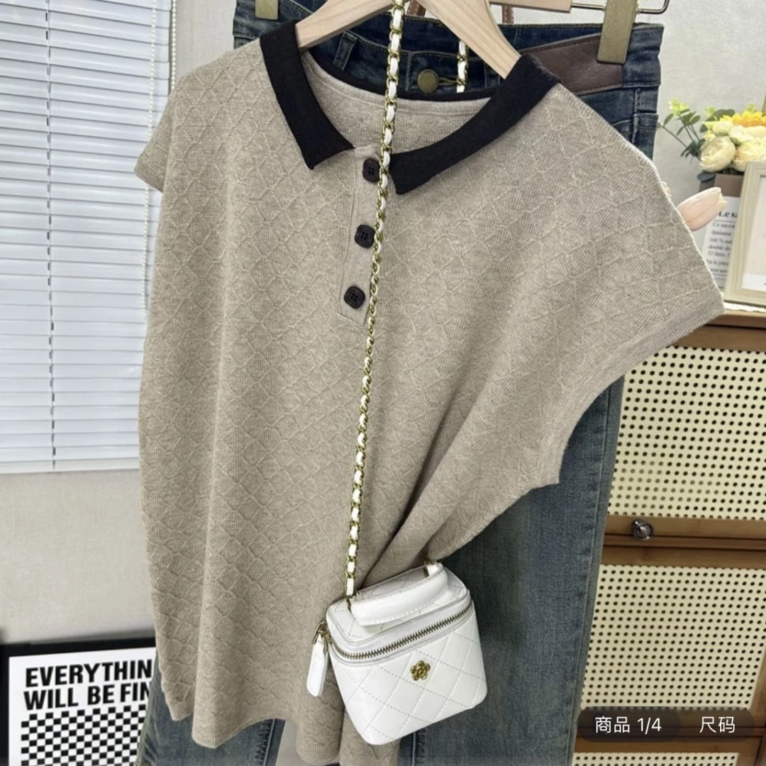 2024夏新款爆款针织POLO衫品质女装时尚百搭气质短袖t恤洋气上衣