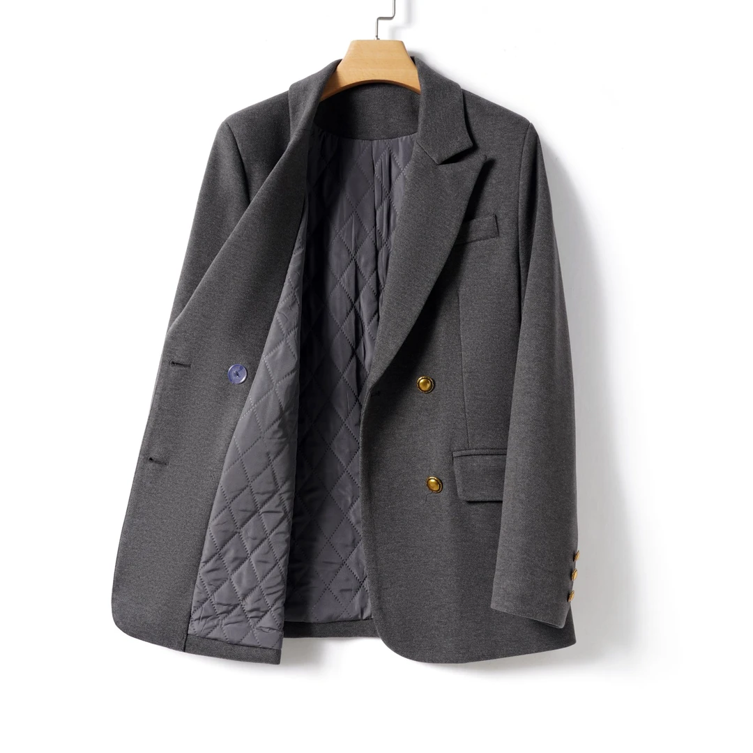 夹棉毛呢西装外套女2024秋冬新款星空呢直筒休闲休闲西装外套女