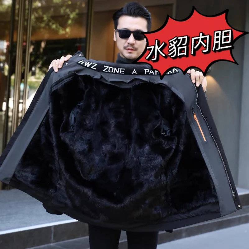 LF-拼貂男款派克服冬季商务休闲外套保暖外衣男装经典加厚百搭