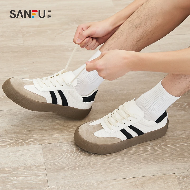 三福低帮板鞋男夏季海滨多巴胺复古撞色中厚底休闲男鞋831318