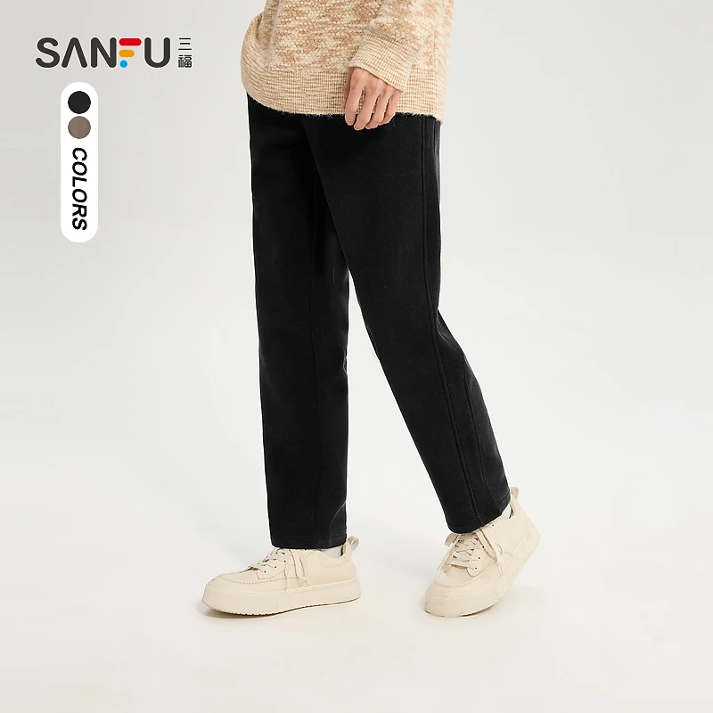 三福2023冬牙签条小标重磅卫裤 针织净色裤子休闲裤男479607