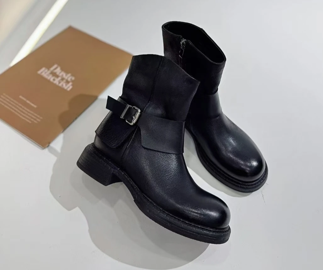 【聚新汇】9110-66新款中筒高跟时装通勤靴子真皮时尚经典