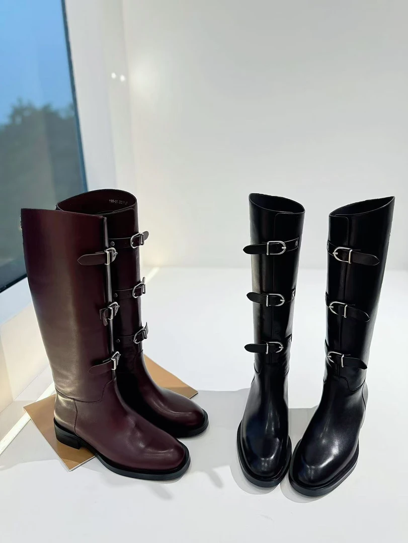 【聚新汇】1183-91新款中筒高跟时装通勤靴子真皮时尚经典