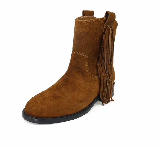 【聚新汇】6880-2新款中筒高跟时装通勤靴子真皮时尚经典