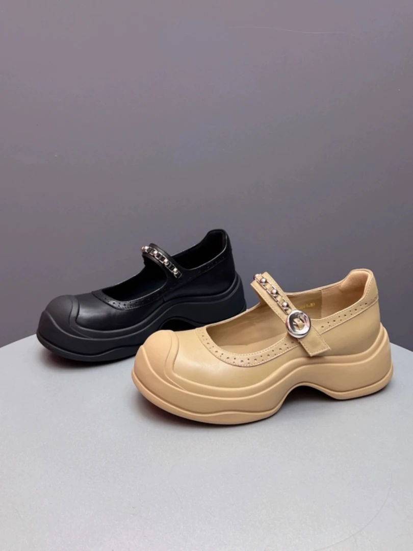 【聚新汇】6609-126（931-1）厚底真皮百搭气质韩系乐福鞋圆头乐福鞋