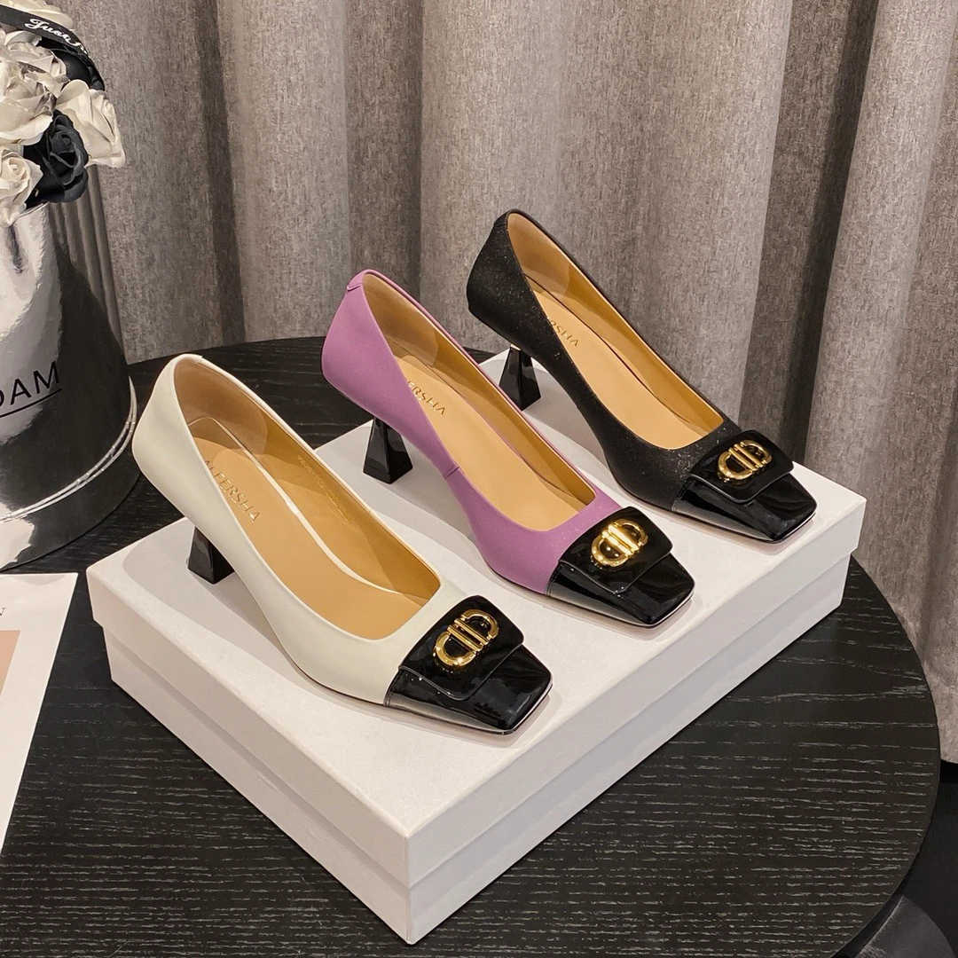 【聚新汇】9236-109气质高跟百搭浅口经典大气真皮高跟鞋