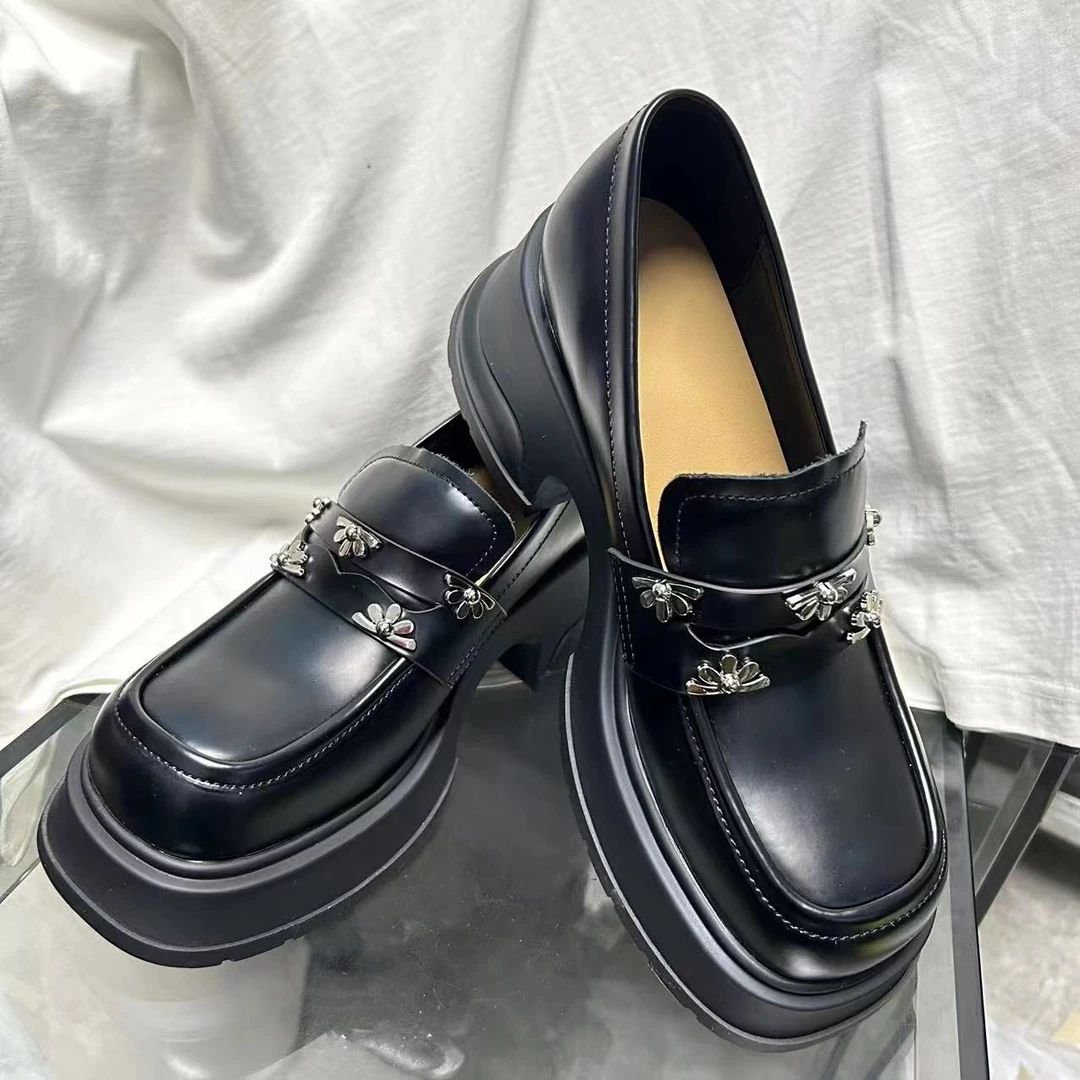 【果甄优选】2218-08 乐福鞋春季新款百搭小皮鞋时尚厚底牛皮方头WJ