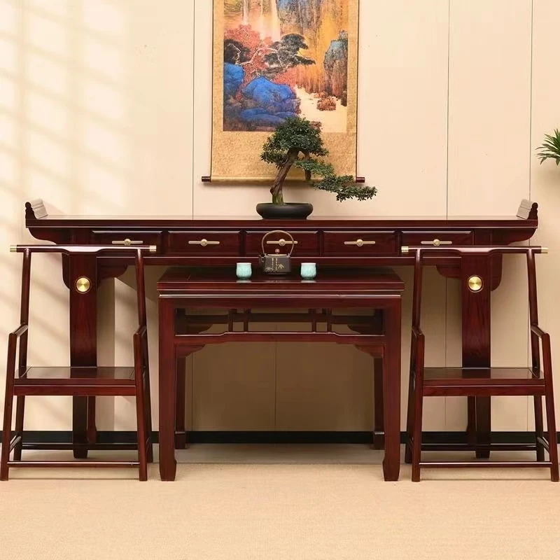 中式别墅中堂六件套八仙桌花架条案四件套古典家具新中式大气