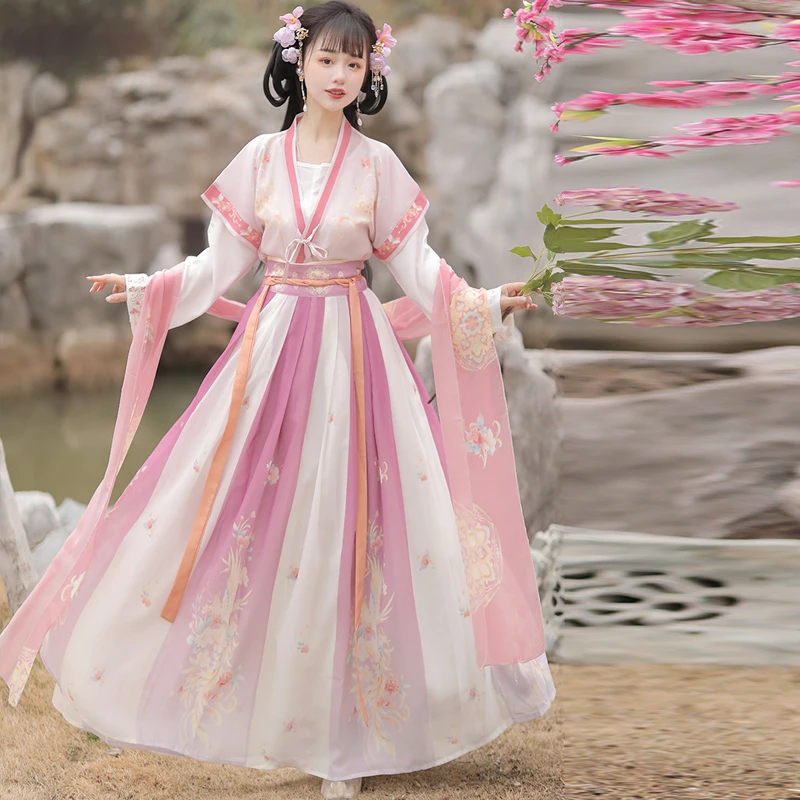 裳荷坊原创【花为裳】汉服女魏晋风交领齐腰改良唐褙子宋制飞机袖