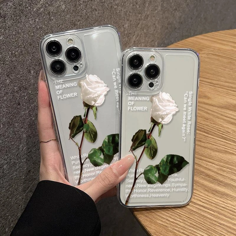 纯洁白玫瑰iphone15/13/14苹果12手机壳华为vivo小米oppo透明女苹