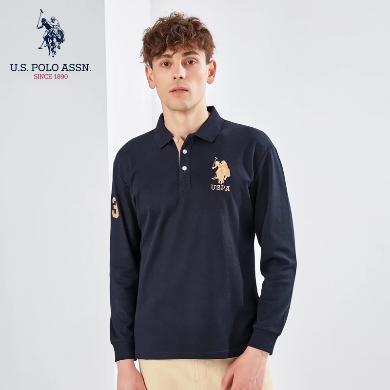 U.S. POLO ASSN.男士长袖刺绣珠透气polo衫休闲商务时尚速干翻领