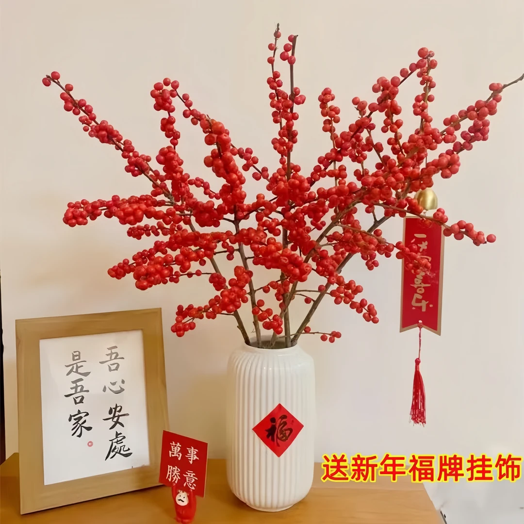 A级北美冬青鲜切枝年宵花带果中国红喜庆日花材居家办公瓶插花