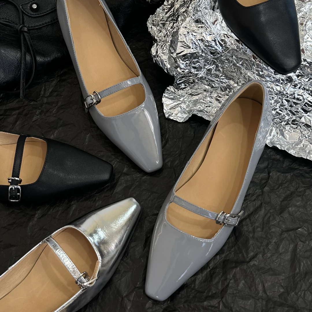 【六呈六】牛皮/跟3.5CM/内增高气质优雅一字带显瘦百搭玛丽珍单鞋