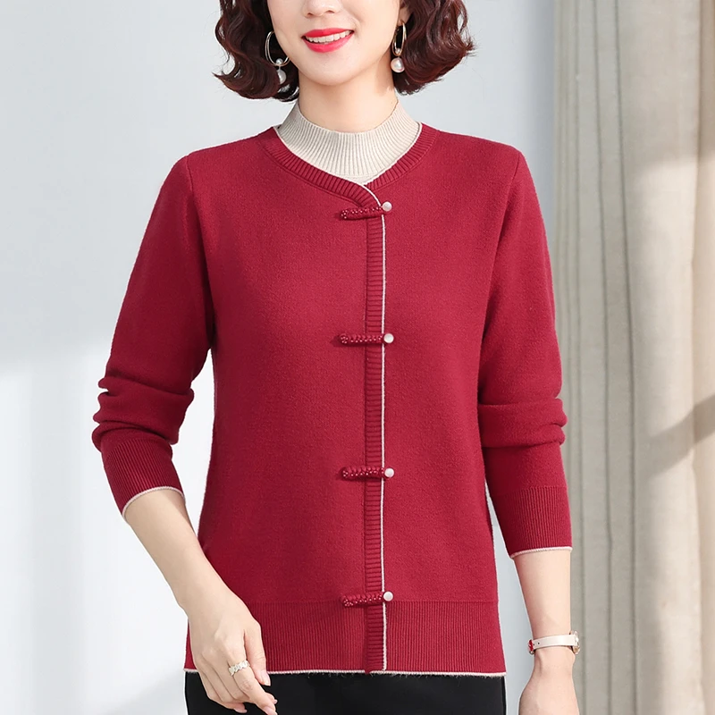 春秋款洋气中老年妈妈装春秋时尚百搭中年宽松秋冬上衣毛衣针织衫