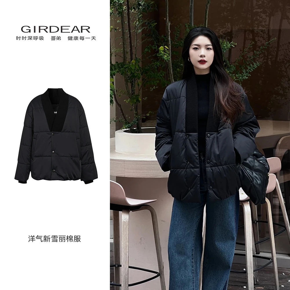 GIRDEAR/哥弟冬季新款保暖拼接加厚爆款大v新雪丽棉服外套1400804