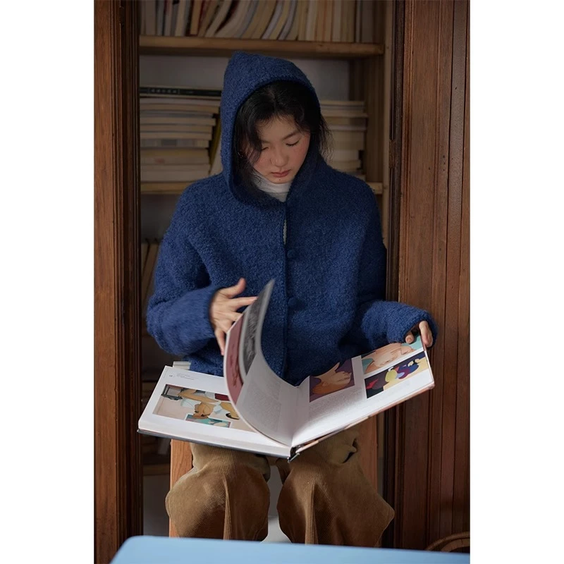 NICE PEOPLE直播 手工钩花 软糯云朵圈圈羊毛连帽针织毛衣开衫