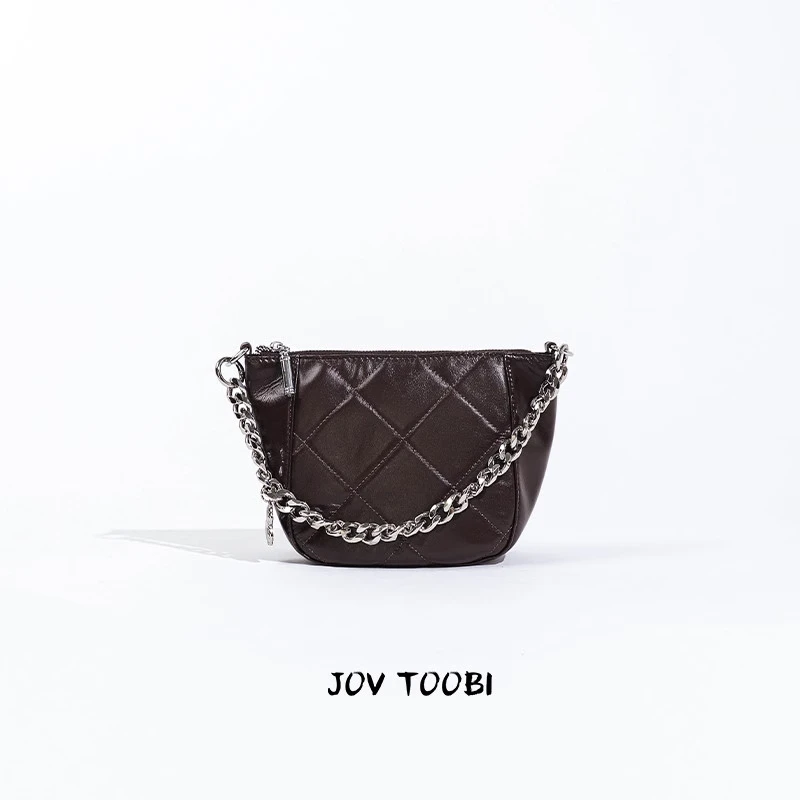 DINISIDAISHU女士包新款真皮高级感菱格链条小众百搭通勤水桶包