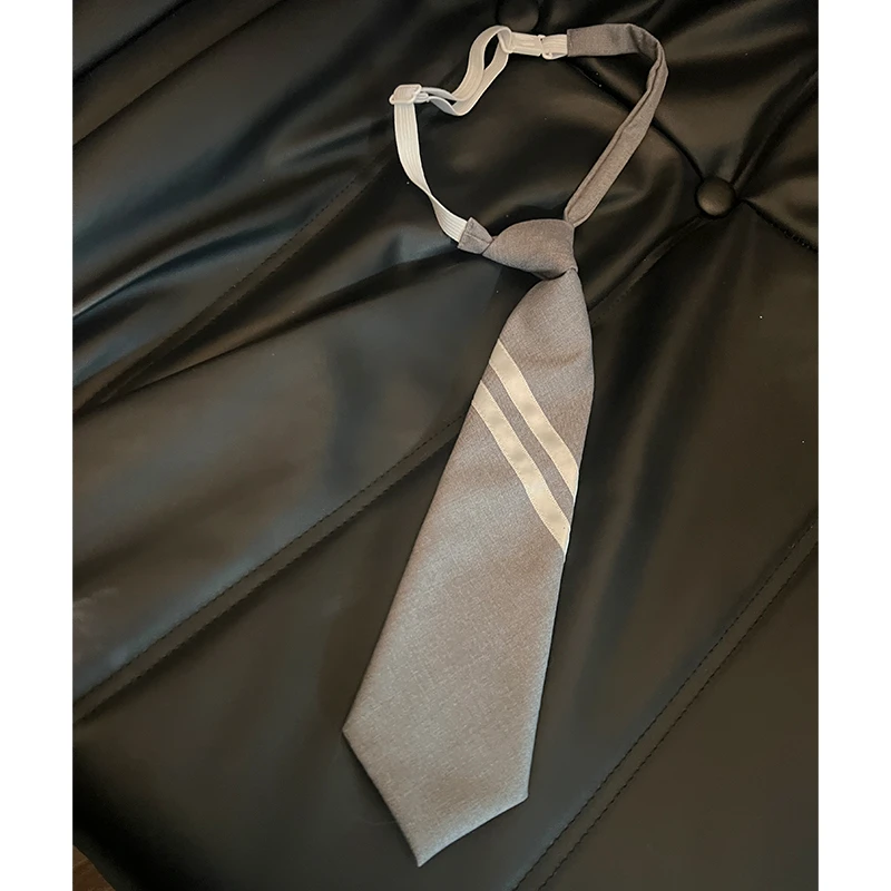 孙妍新款【学姐领带】学院风领带2024春夏新款懒人免打理灰色条纹
