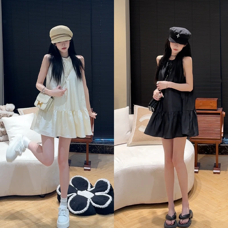 孙妍新款【氧气甜心裙】甜美减龄感娃娃裙领口系绳无袖花苞连衣裙