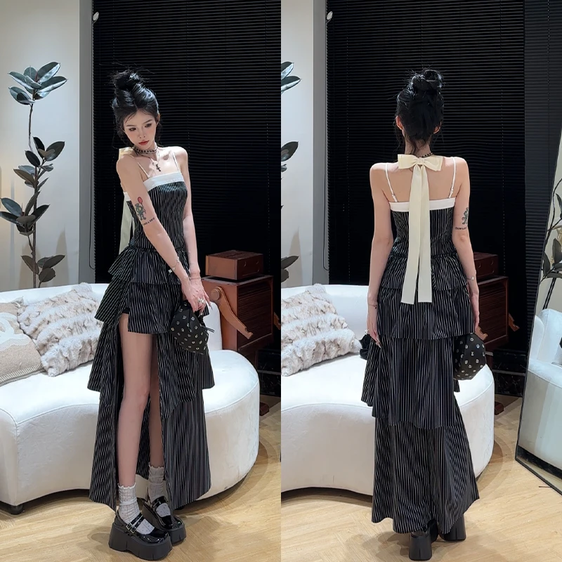 孙妍新款【洛迪条纹裙】气质高级撞色抹胸修身开叉蛋糕条纹连衣裙女