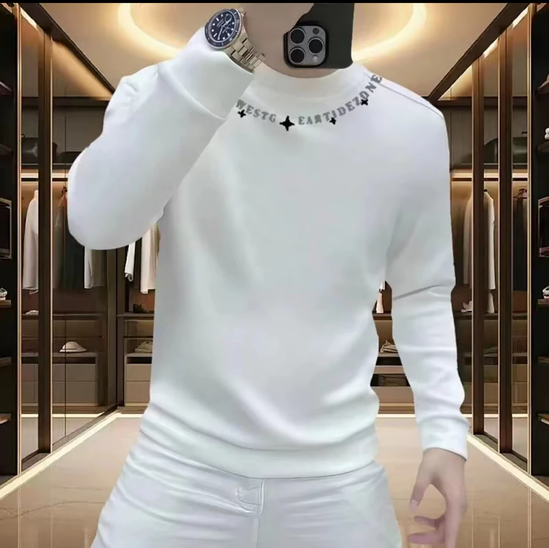 秋冬新款潮牌印花高端轻奢圆领卫衣男士百搭加绒加厚宽松上衣长袖