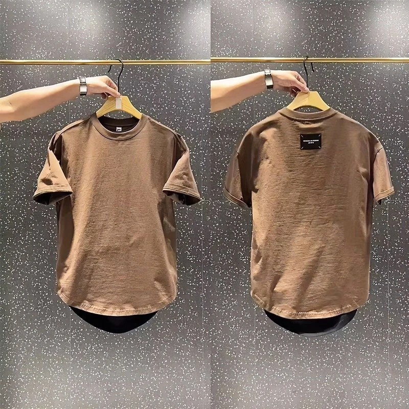 2025夏季男短袖燕尾t恤新款时尚纯色打底衫圆领半袖上衣男女同款