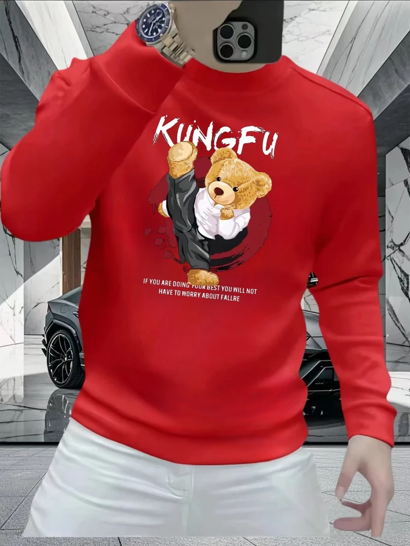 美式重磅秋冬百搭长袖卫衣男士休闲个性卡通印花时尚圆领上衣潮流