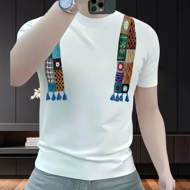 2025秋冬新款重磅轻奢内搭T恤百搭短袖印花流行圆领时尚宽松半袖