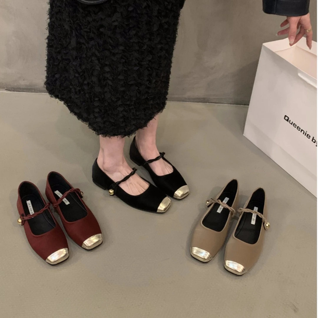 法式女鞋平底玛丽珍单鞋仙女鞋子2025年新款春秋季红色晚晚温柔鞋