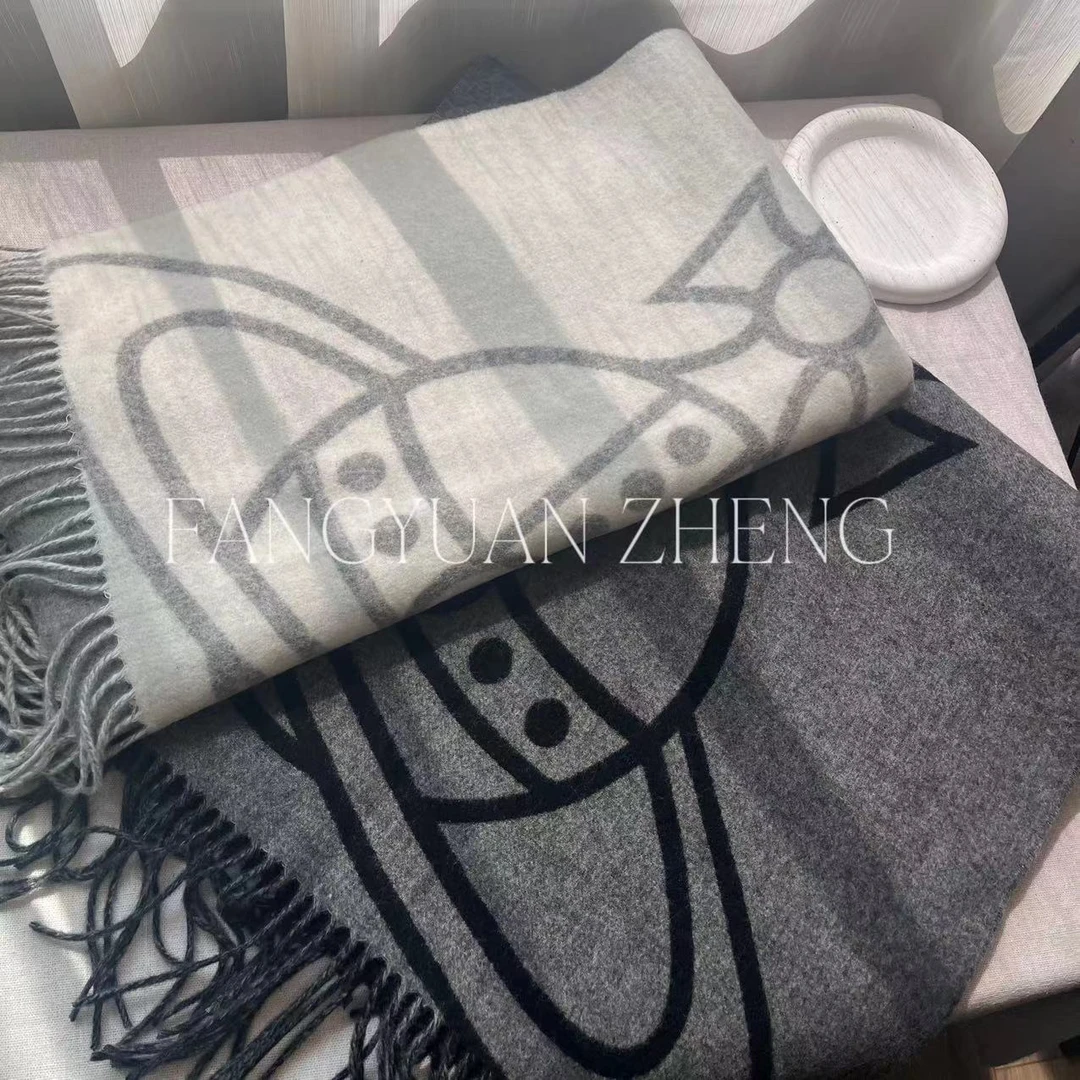 FAMHYUAN 韩DAI大土星羊毛围巾披肩流苏2024女简约百搭星球保暖