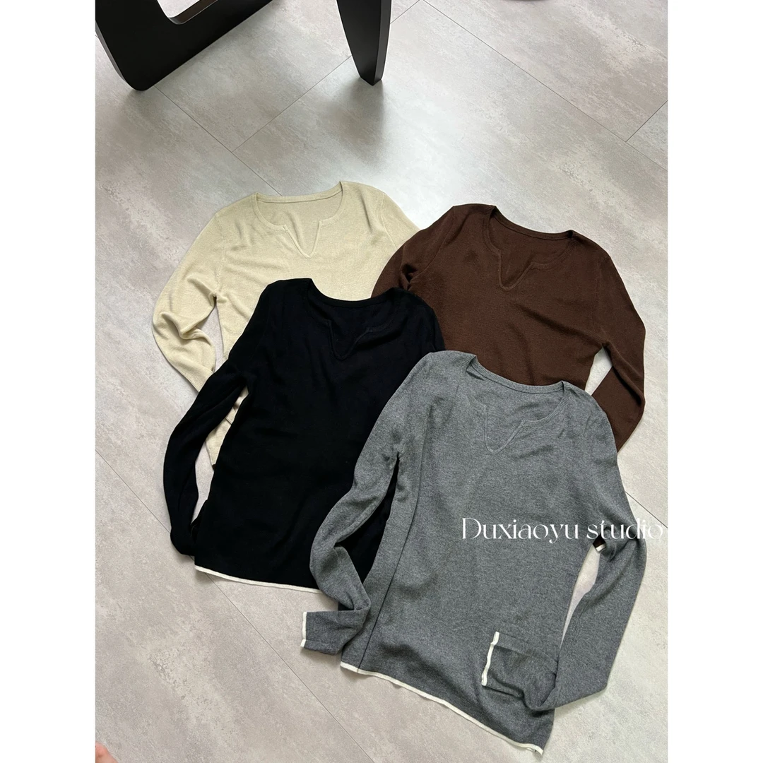 晓宇女装【小V领上衣】2024秋款 极简显瘦网红小V领上衣